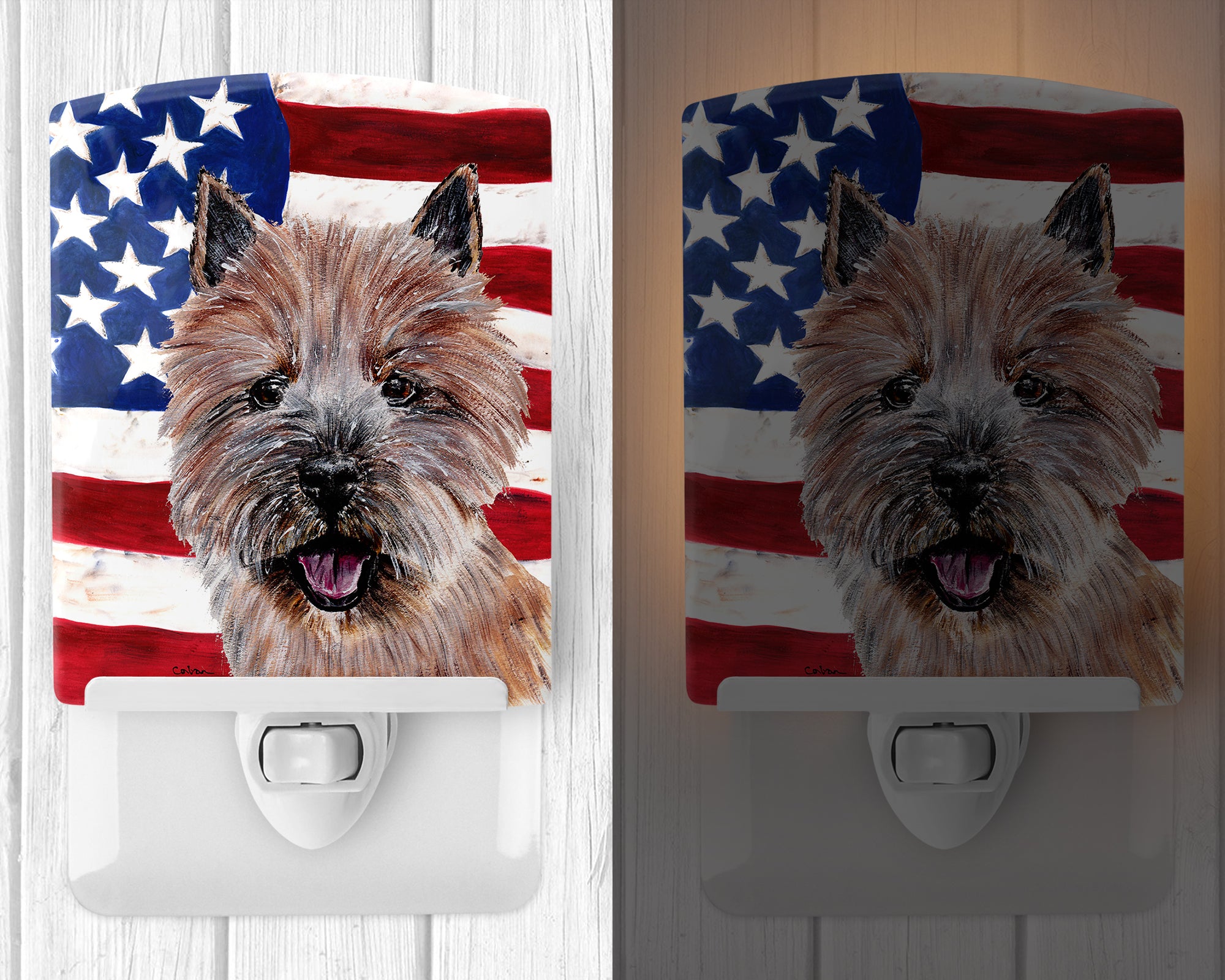 Norwich Terrier with American Flag USA Ceramic Night Light SC9638CNL - the-store.com