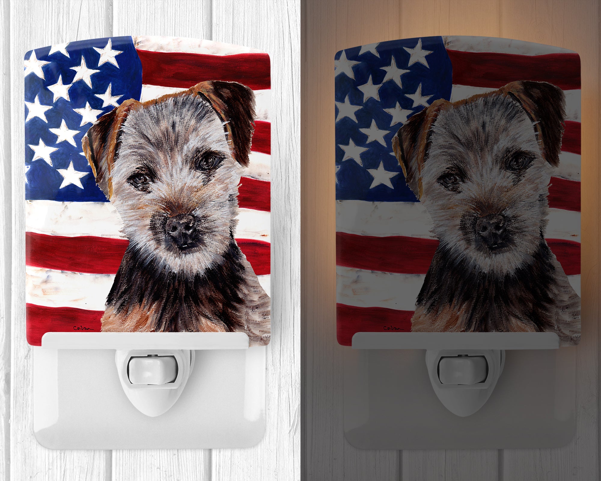 Norfolk Terrier Puppy with American Flag USA Ceramic Night Light SC9639CNL - the-store.com