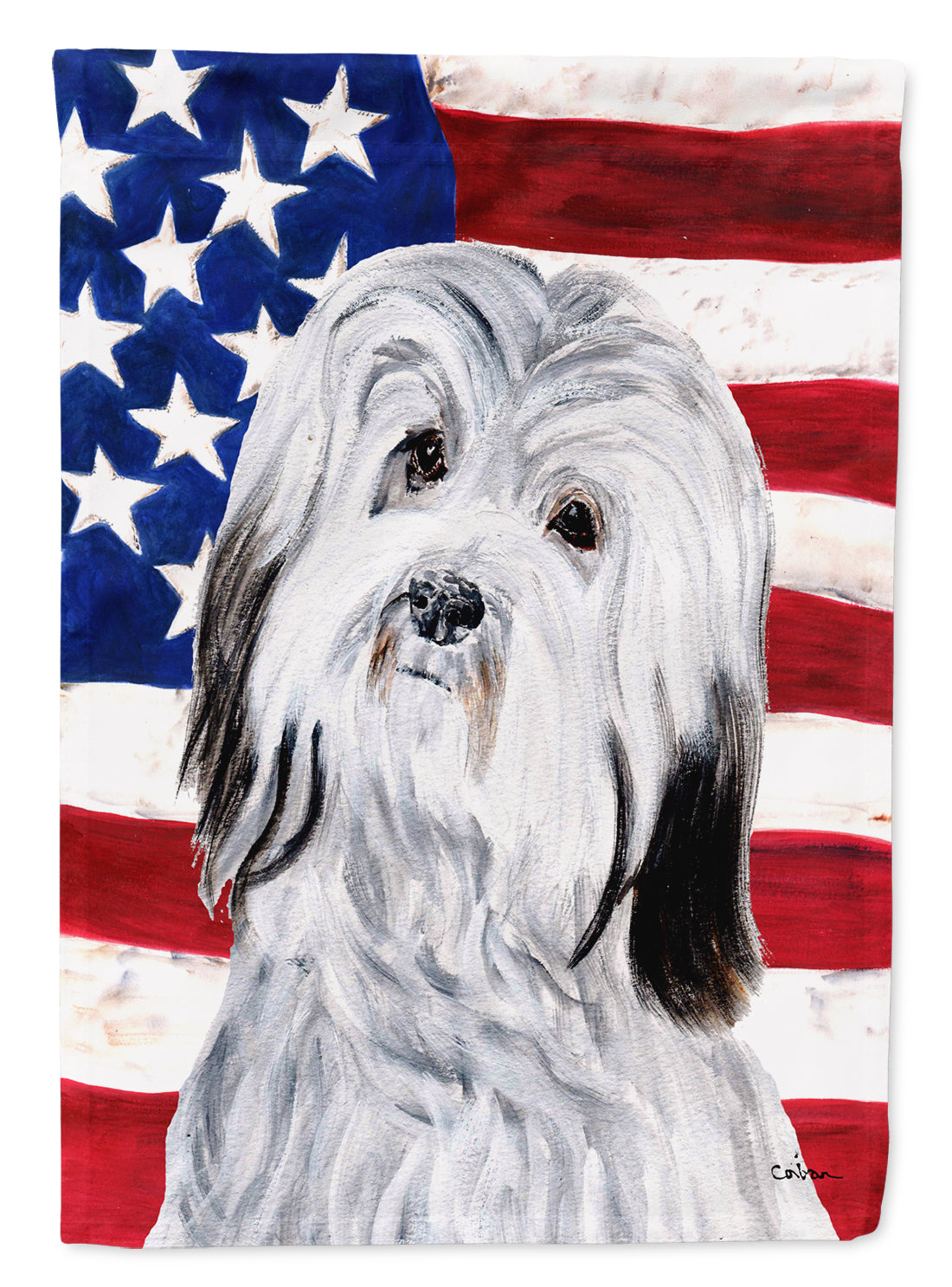 Havanese with American Flag USA Flag Canvas House Size SC9641CHF