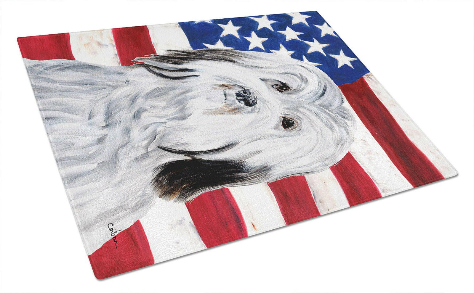 Havanese with American Flag USA Glass Cutting Board Large Size SC9641LCB by Caroline's Treasures