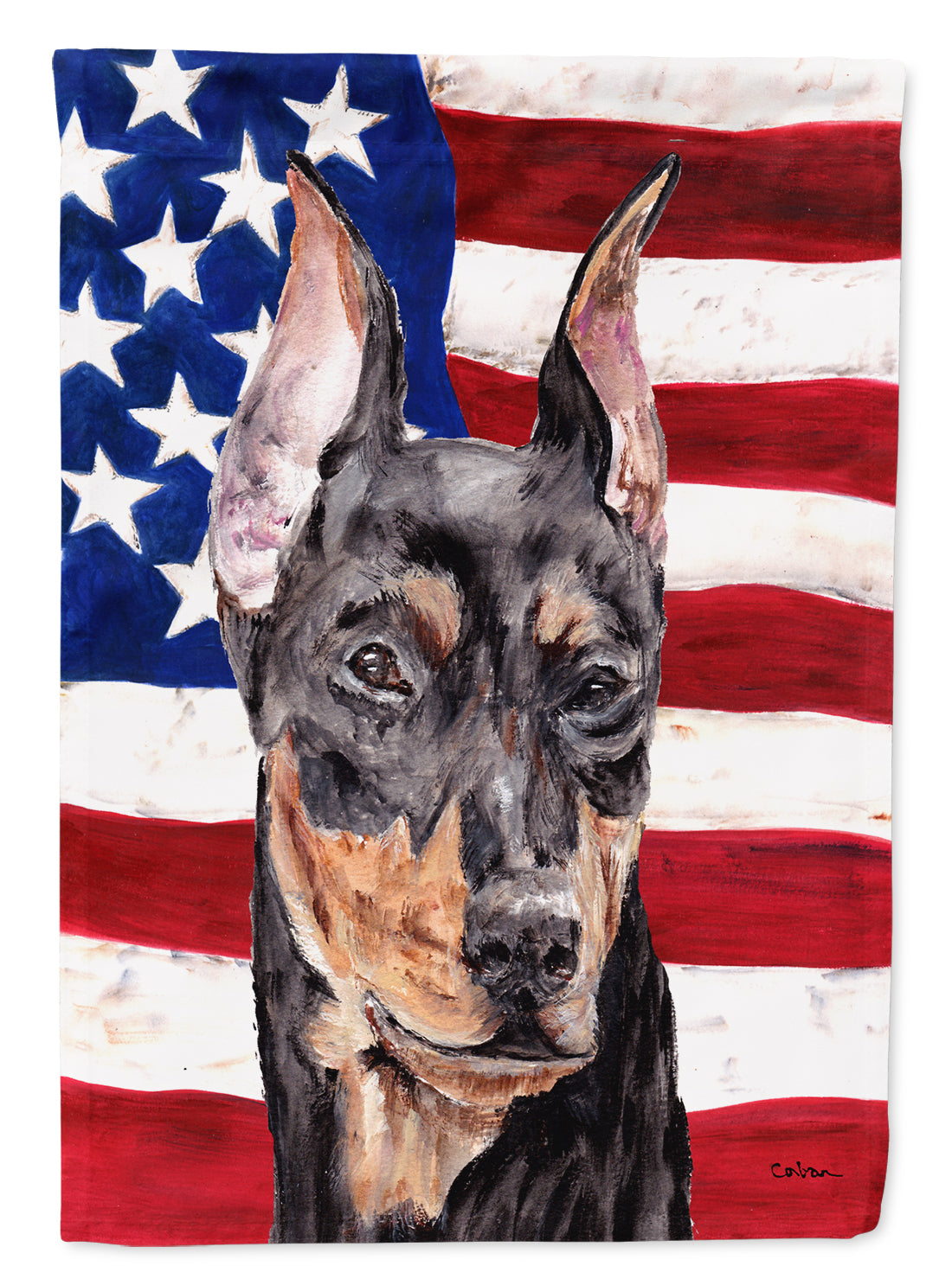 German Pinscher with American Flag USA Flag Canvas House Size SC9644CHF