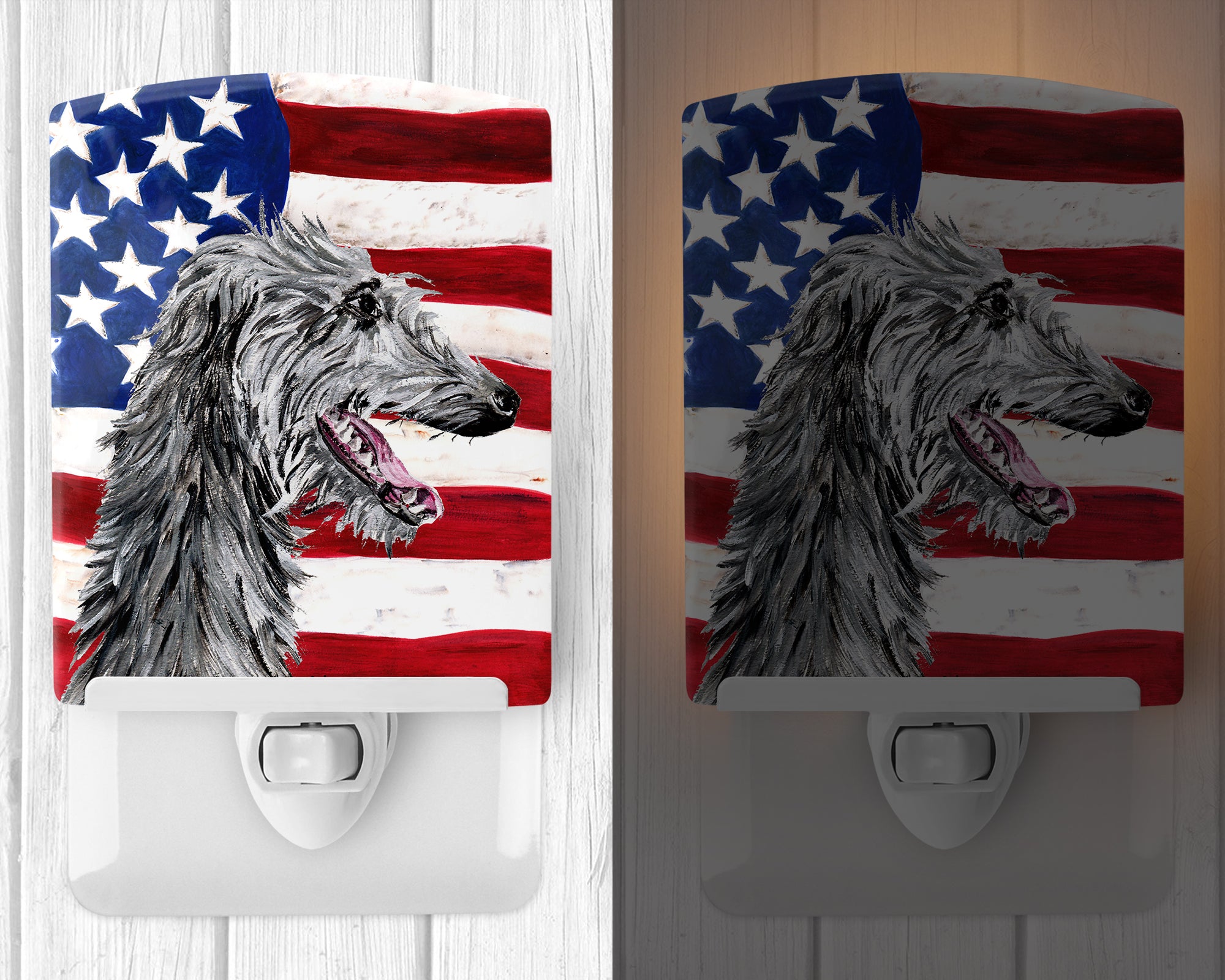 Scottish Deerhound with American Flag USA Ceramic Night Light SC9645CNL - the-store.com