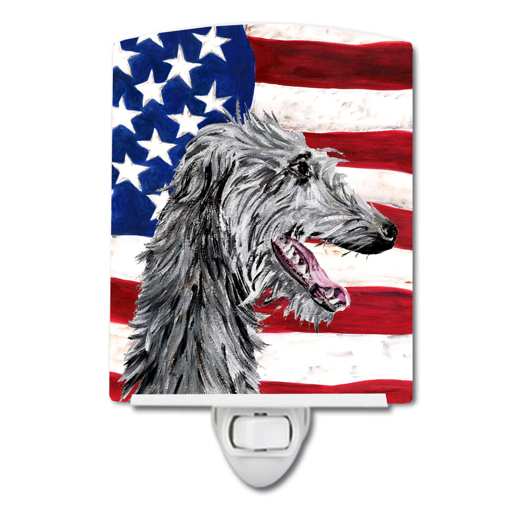 Scottish Deerhound with American Flag USA Ceramic Night Light SC9645CNL - the-store.com