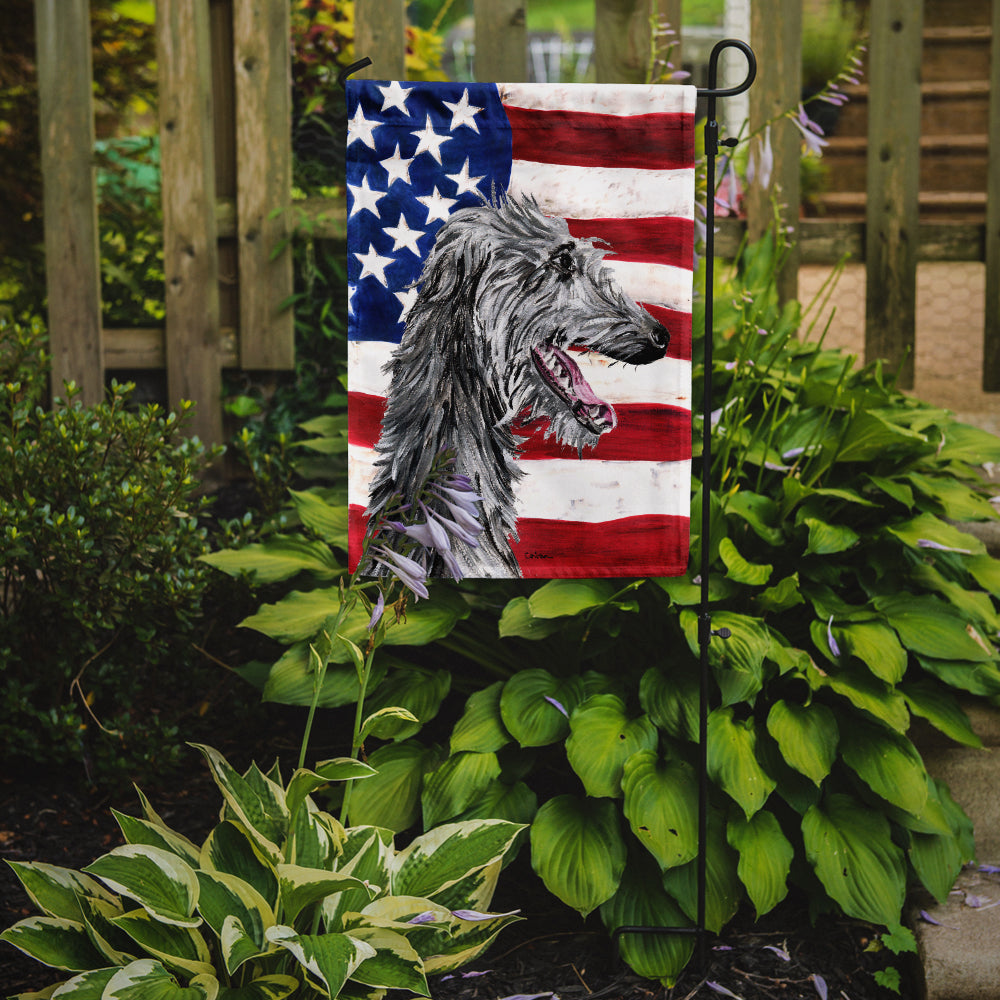 Scottish Deerhound with American Flag USA Flag Garden Size SC9645GF.