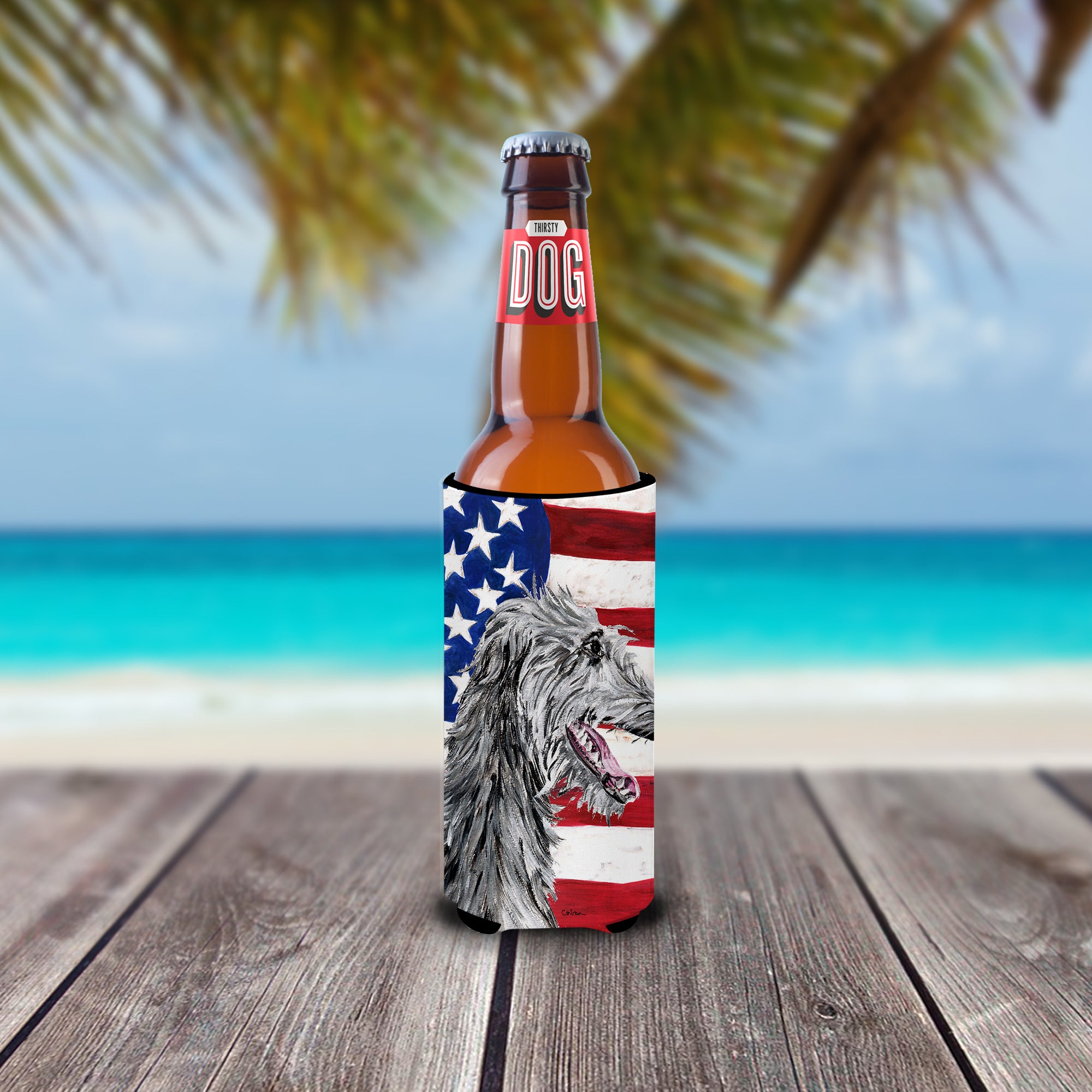 Scottish Deerhound with American Flag USA Ultra Beverage Insulators for slim cans SC9645MUK.