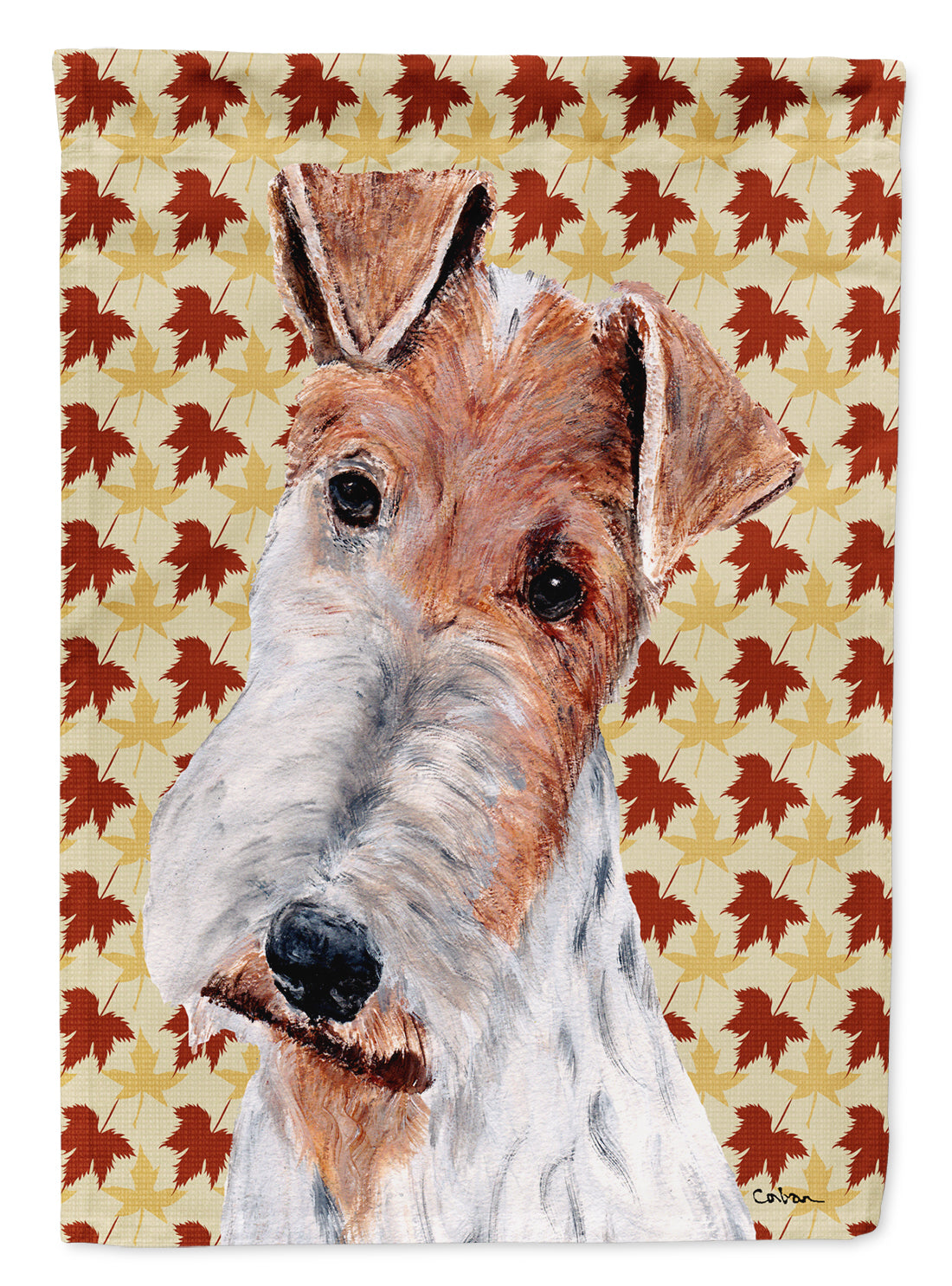 Wire Fox Terrier Fall Leaves Flag Canvas House Size SC9676CHF
