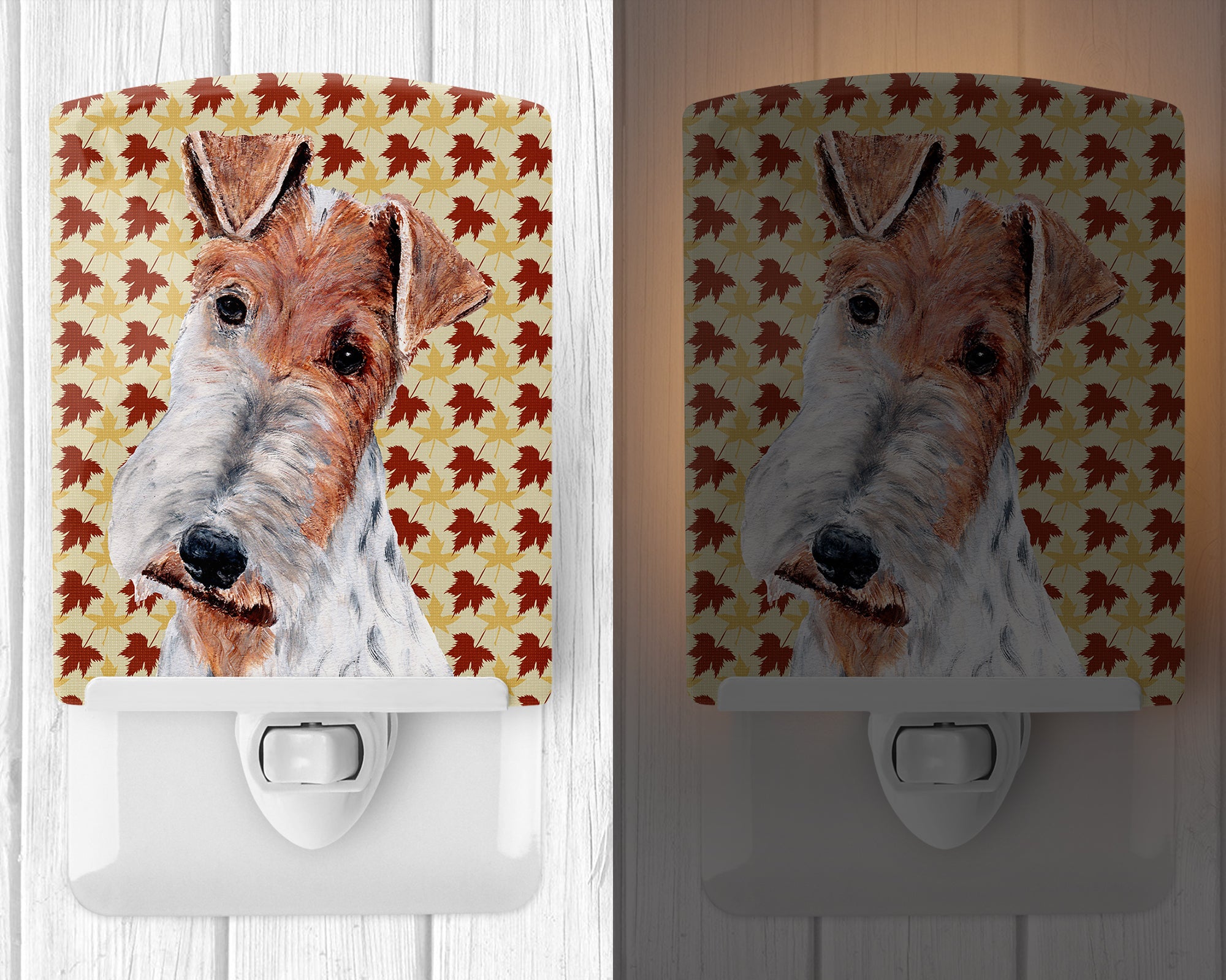Wire Fox Terrier Fall Leaves Ceramic Night Light SC9676CNL - the-store.com