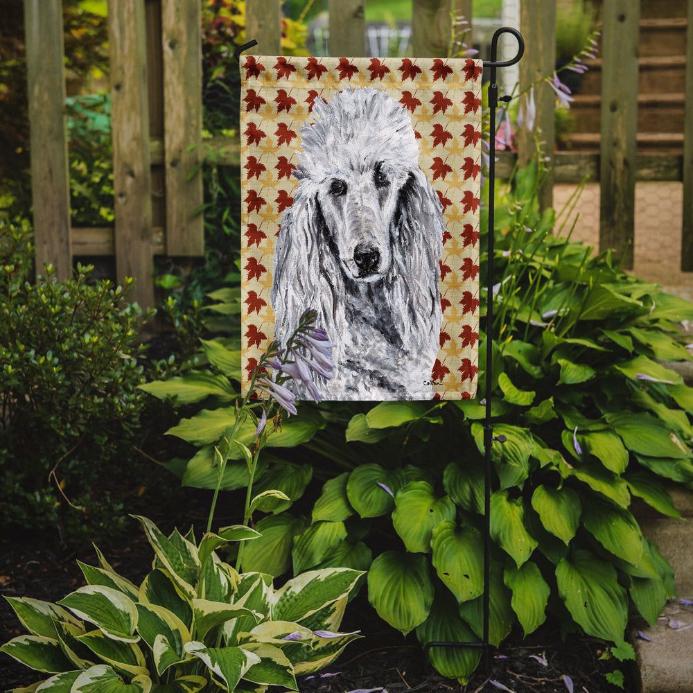 White Standard Poodle Fall Leaves Flag Garden Size SC9679GF