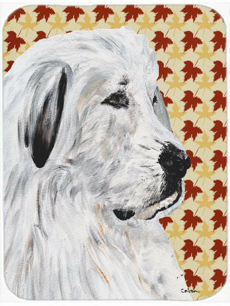 Great Pyrenees Fall Leaves Glass Cutting Board Large Size SC9690LCB by Caroline's Treasures