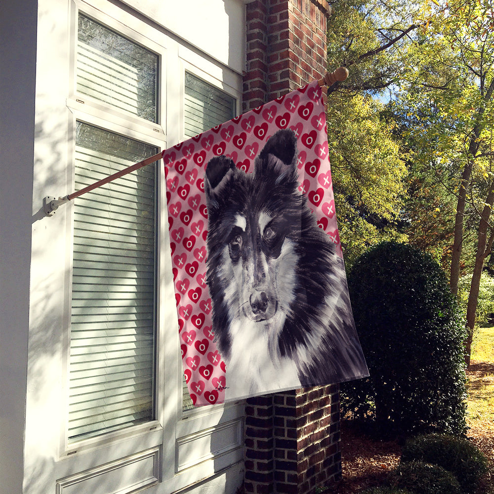Black and White Collie Hearts and Love Flag Canvas House Size SC9702CHF
