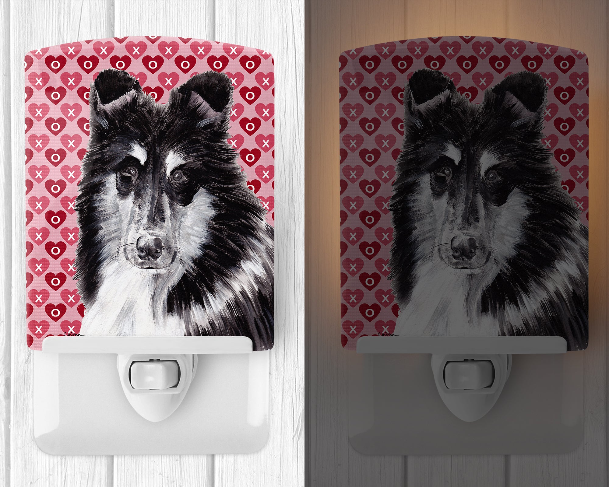 Black and White Collie Hearts and Love Ceramic Night Light SC9702CNL - the-store.com