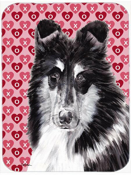 Black and White Collie Hearts and Love Glass Cutting Board Large Size SC9702LCB by Caroline's Treasures