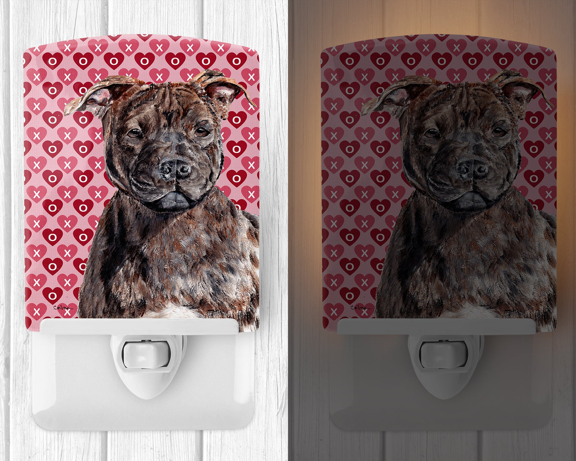Staffordshire Bull Terrier Staffie Hearts and Love Ceramic Night Light SC9705CNL - the-store.com