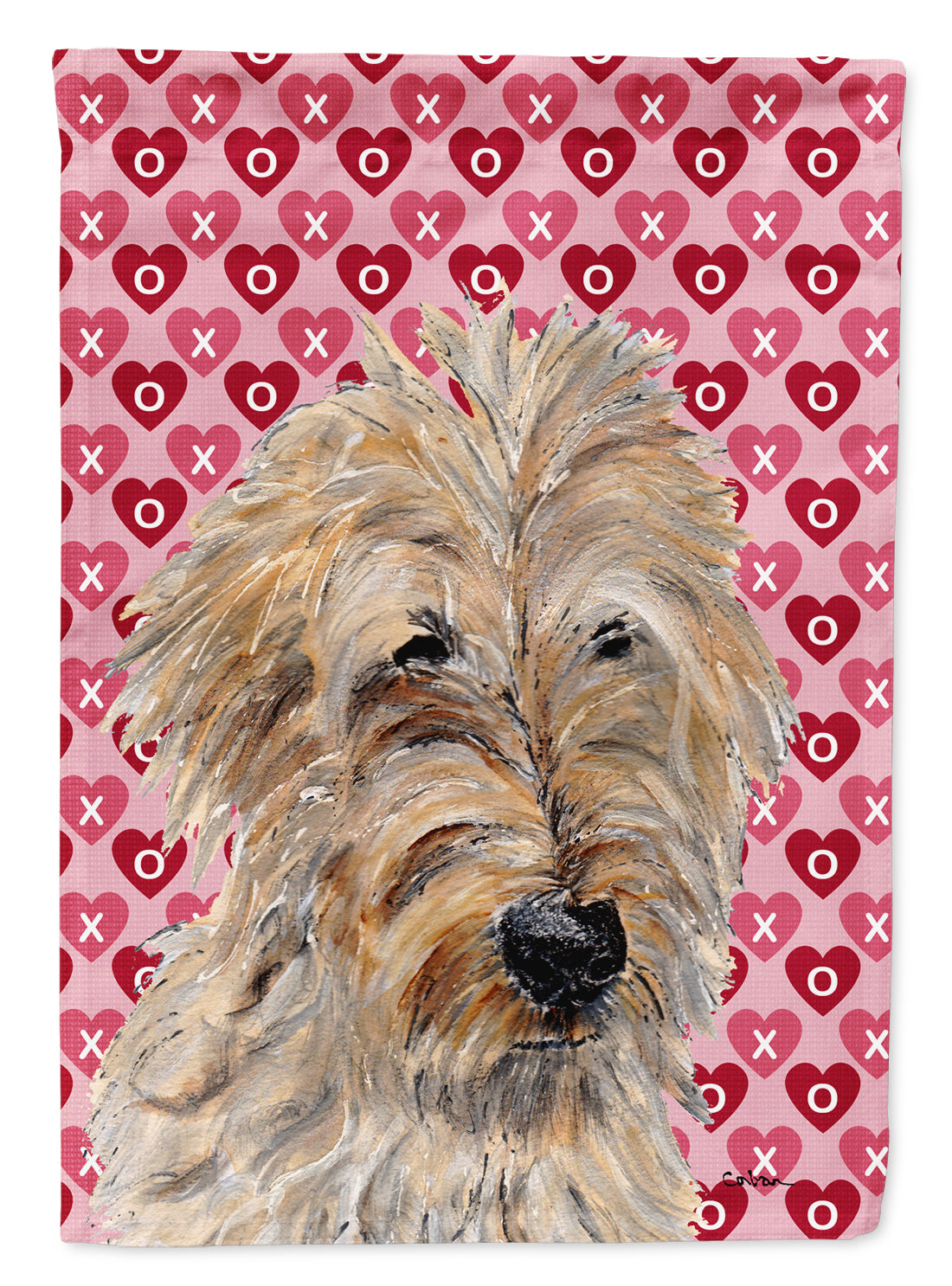 Golden Doodle 2 Hearts and Love Flag Canvas House Size SC9715CHF