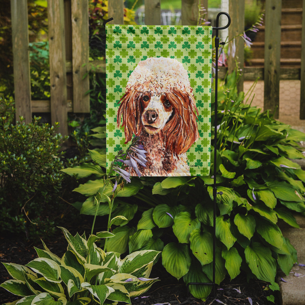 Red Miniature Poodle Lucky Shamrock St. Patrick's Day Flag Garden Size