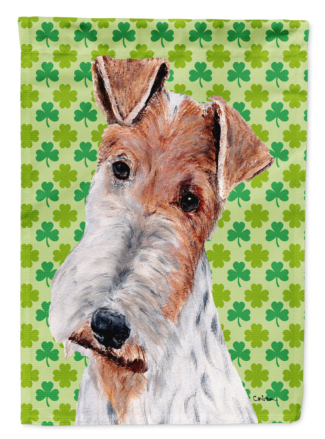 Wire Fox Terrier Lucky Shamrock St. Patrick's Day Flag Canvas House Size SC9724CHF