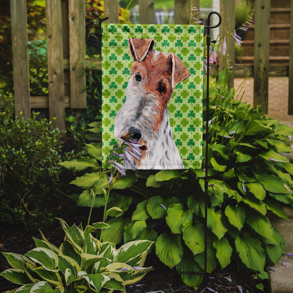 Wire Fox Terrier Lucky Shamrock St. Patrick's Day Flag Garden Size