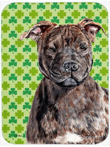 Staffordshire Bull Terrier Staffie Lucky Shamrock St. Patrick's Day Glass Cutting Board Large Size SC9729LCB by Caroline's Treasures