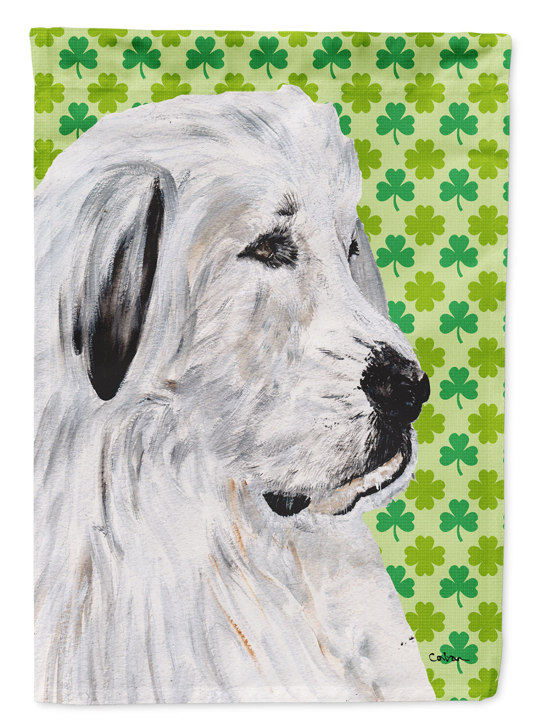 Great Pyrenees Lucky Shamrock St. Patrick's Day Flag Canvas House Size SC9738CHF