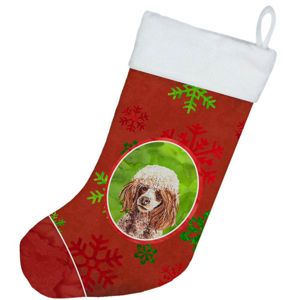 Red Miniature Poodle Red Snowflakes Holiday Christmas Stocking SC9747-CS