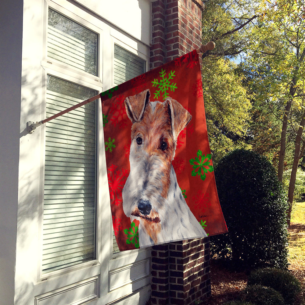 Wire Fox Terrier Red Snowflakes Holiday Flag Canvas House Size SC9748CHF