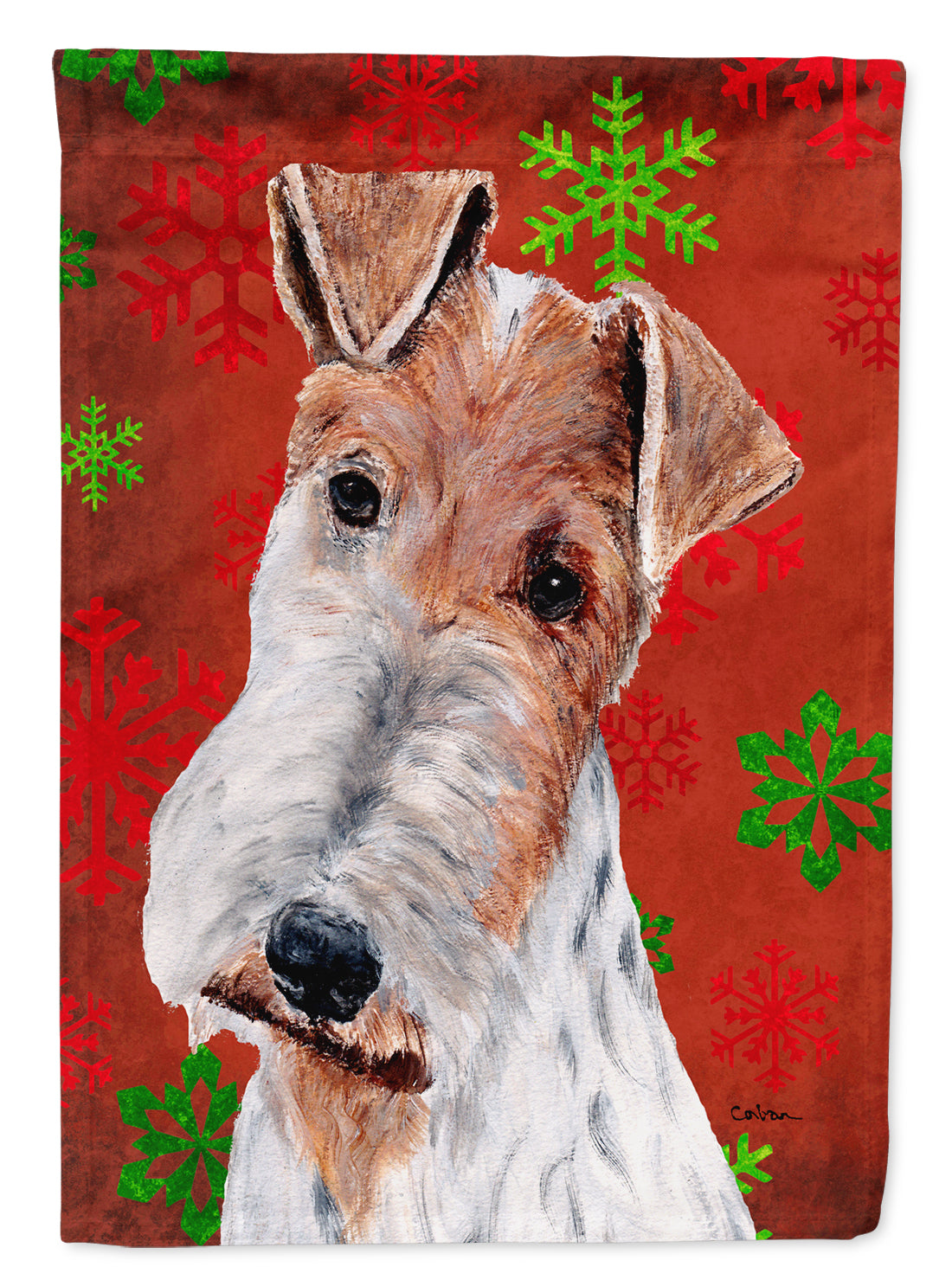 Wire Fox Terrier Red Snowflakes Holiday Flag Garden Size SC9748GF