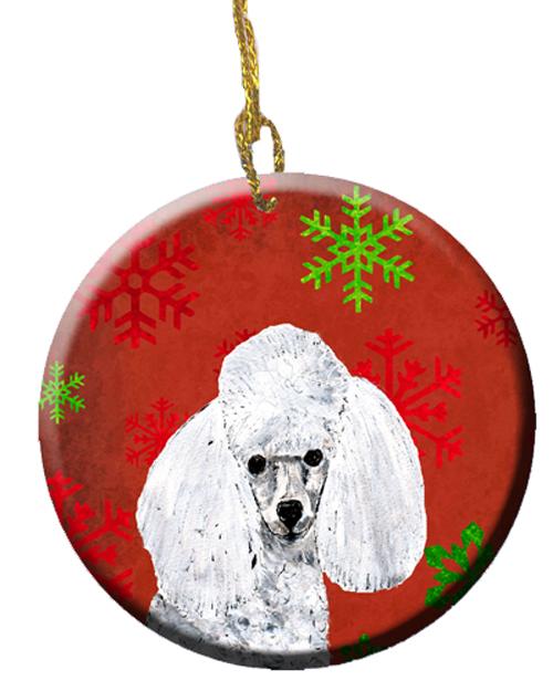 White Toy Poodle Red Snowflakes Holiday Ceramic Ornament SC9749CO1 by Caroline's Treasures