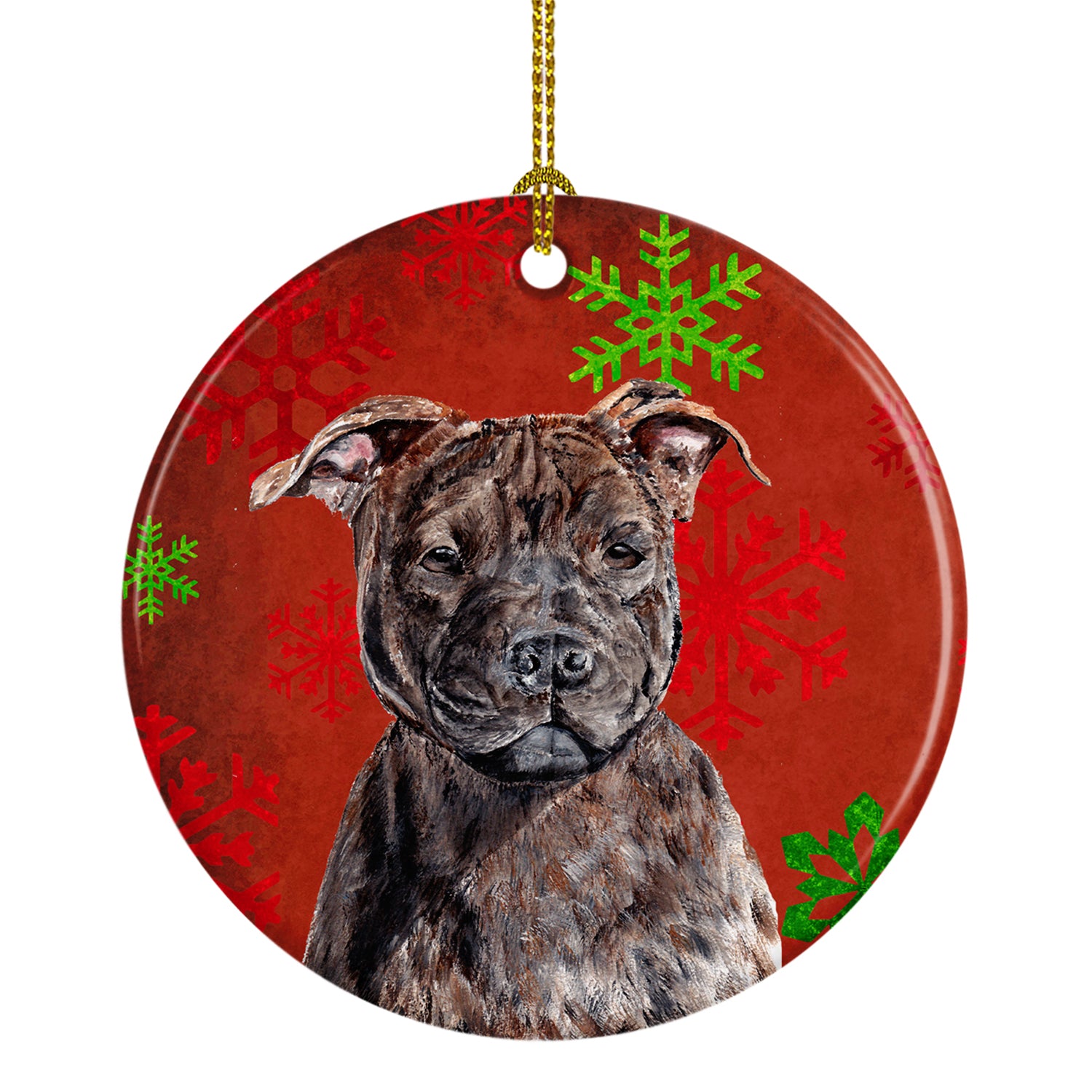 Staffordshire Bull Terrier Staffie Red Snowflakes Holiday Ceramic Ornament SC9753CO1 - the-store.com