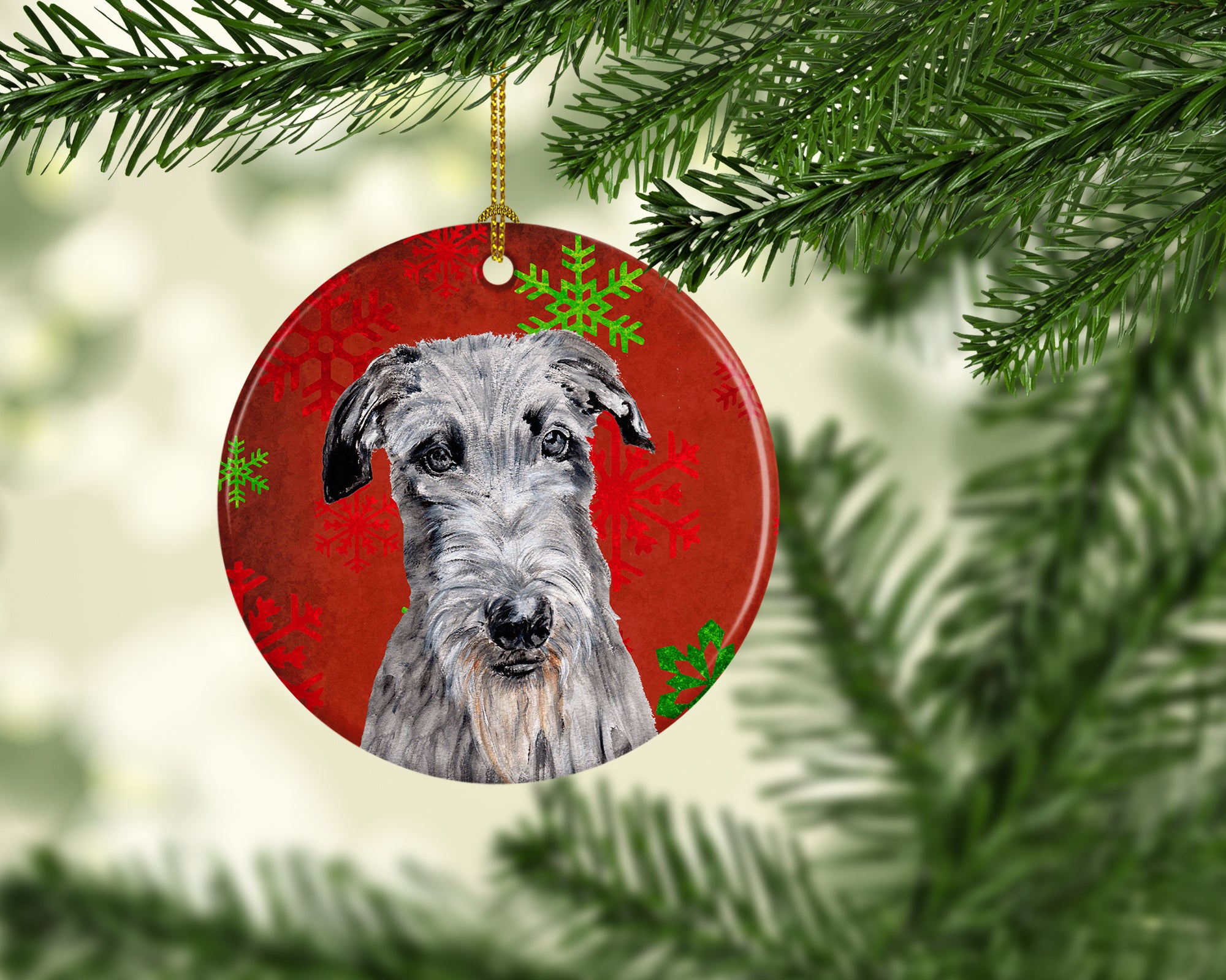 Scottish Deerhound Red Snowflakes Holiday Ceramic Ornament SC9754CO1 - the-store.com