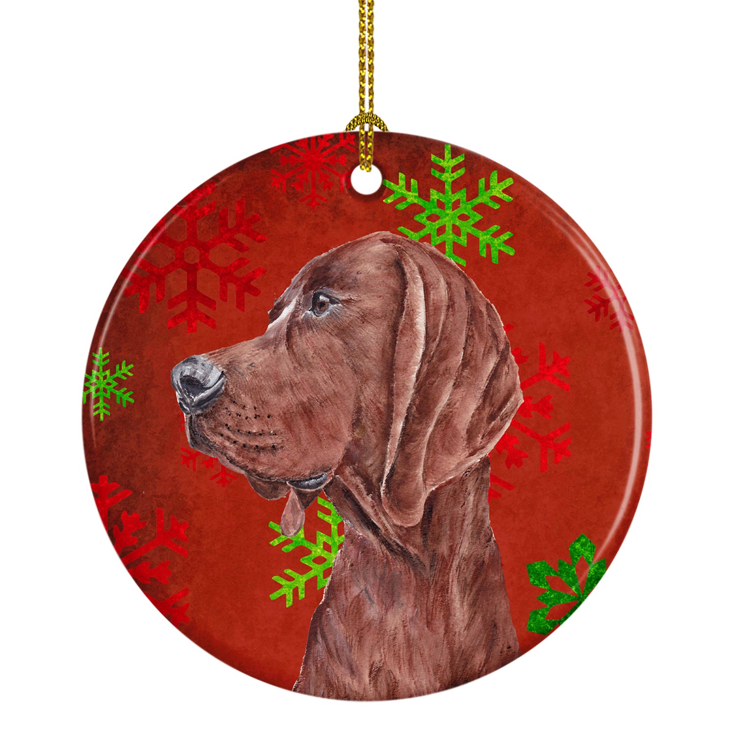 Redbone Coonhound Red Snowflakes Holiday Ceramic Ornament SC9755CO1 - the-store.com