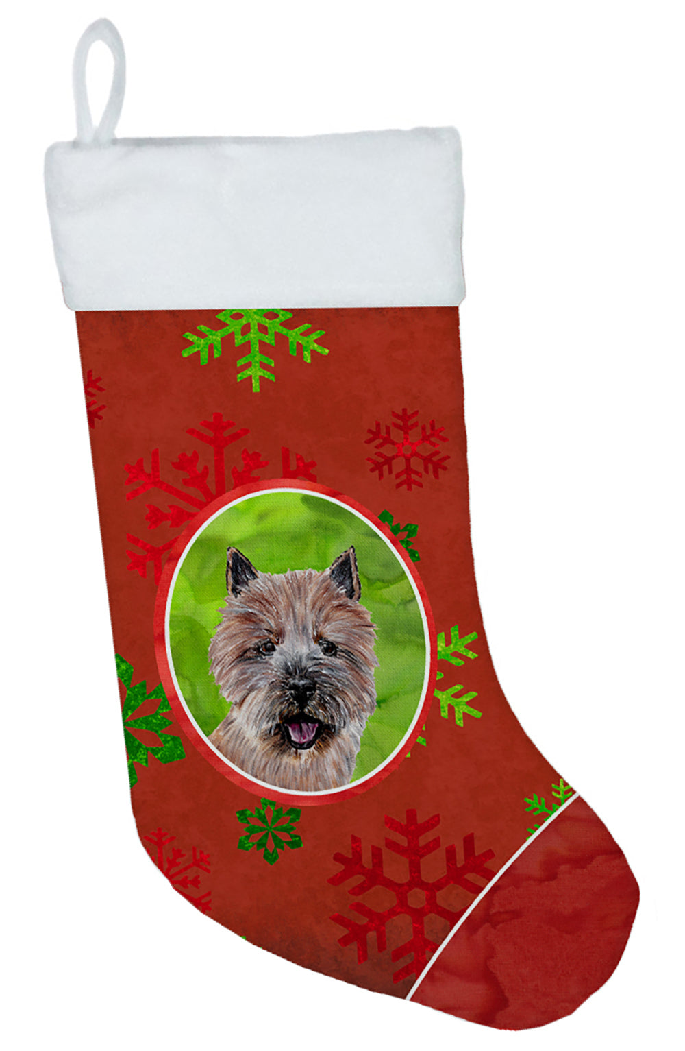 Norwich Terrier Red Snowflakes Holiday Christmas Stocking SC9758-CS
