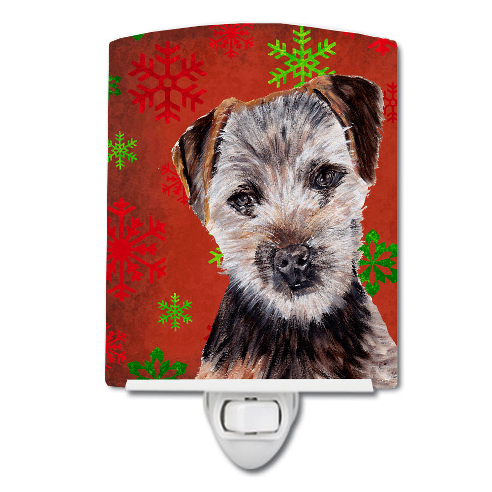 Norfolk Terrier Puppy Red Snowflakes Holiday Ceramic Night Light SC9759CNL - the-store.com