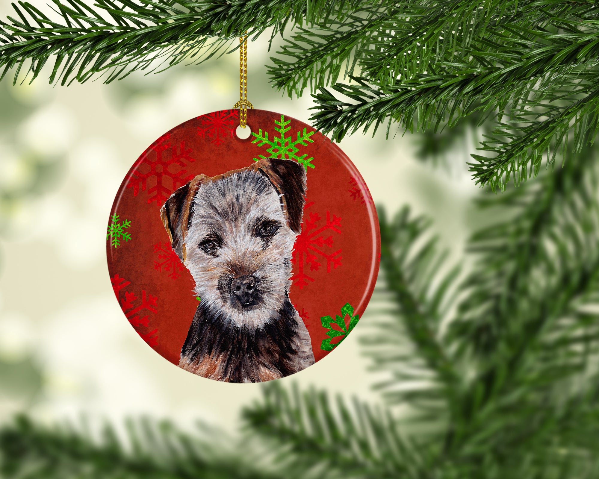 Norfolk Terrier Puppy Red Snowflakes Holiday Ceramic Ornament SC9759CO1 - the-store.com