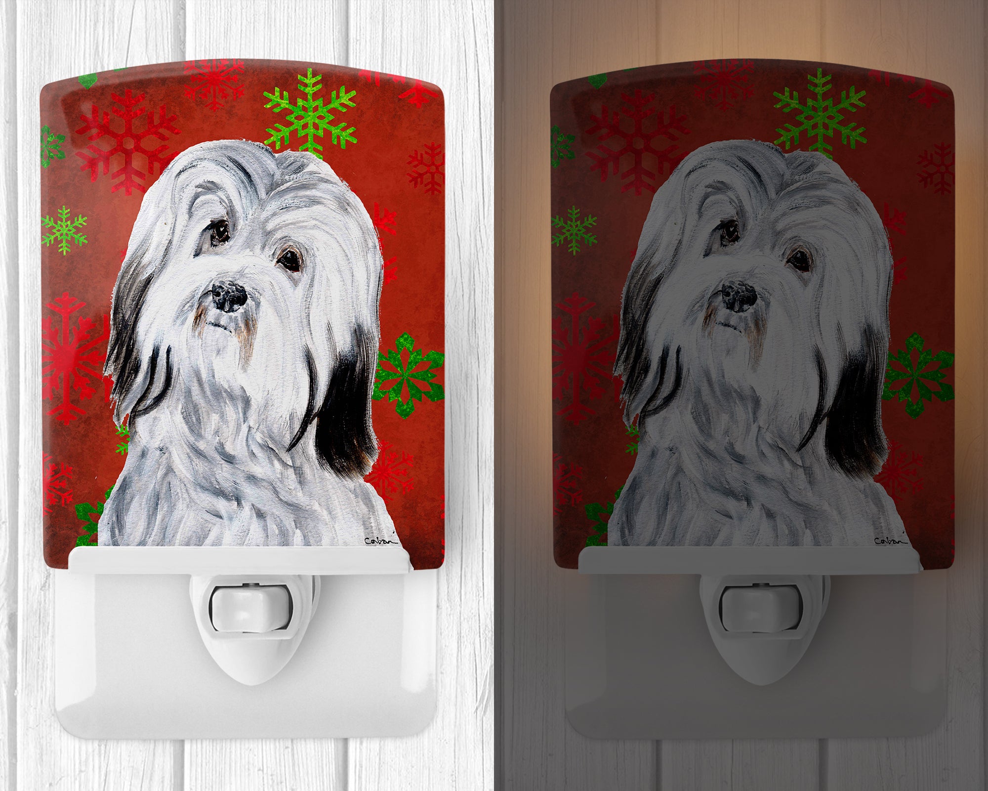 Havanese Red Snowflakes Holiday Ceramic Night Light SC9761CNL - the-store.com