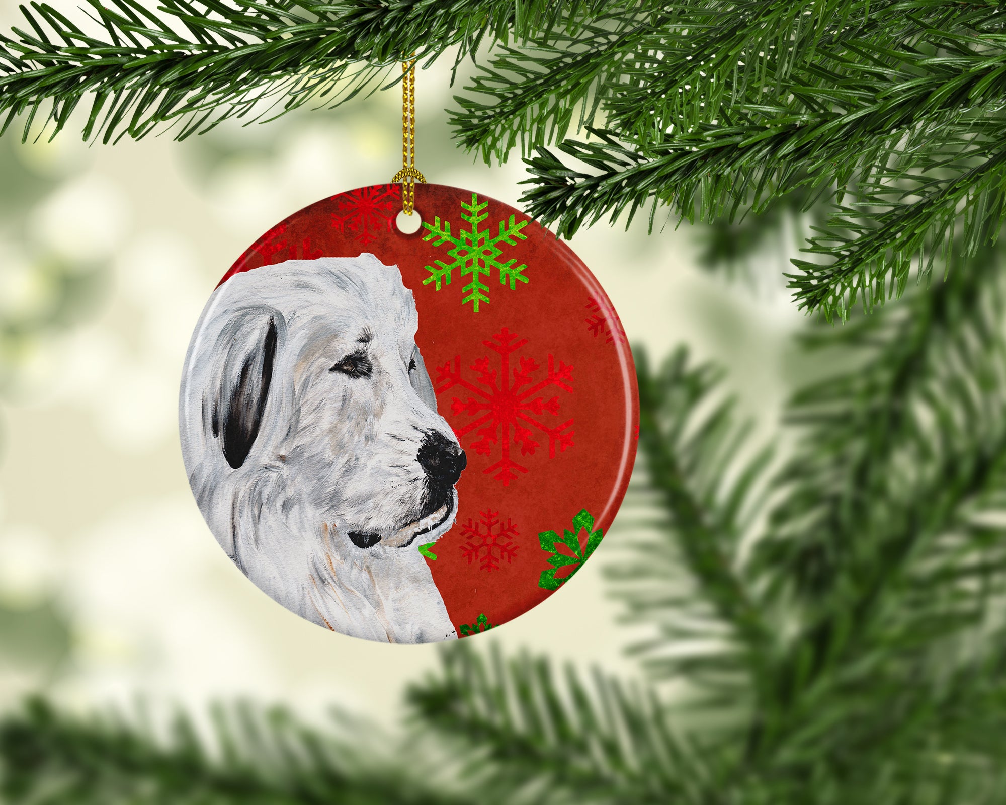 Great Pyrenees Red Snowflakes Holiday Ceramic Ornament SC9762CO1 - the-store.com
