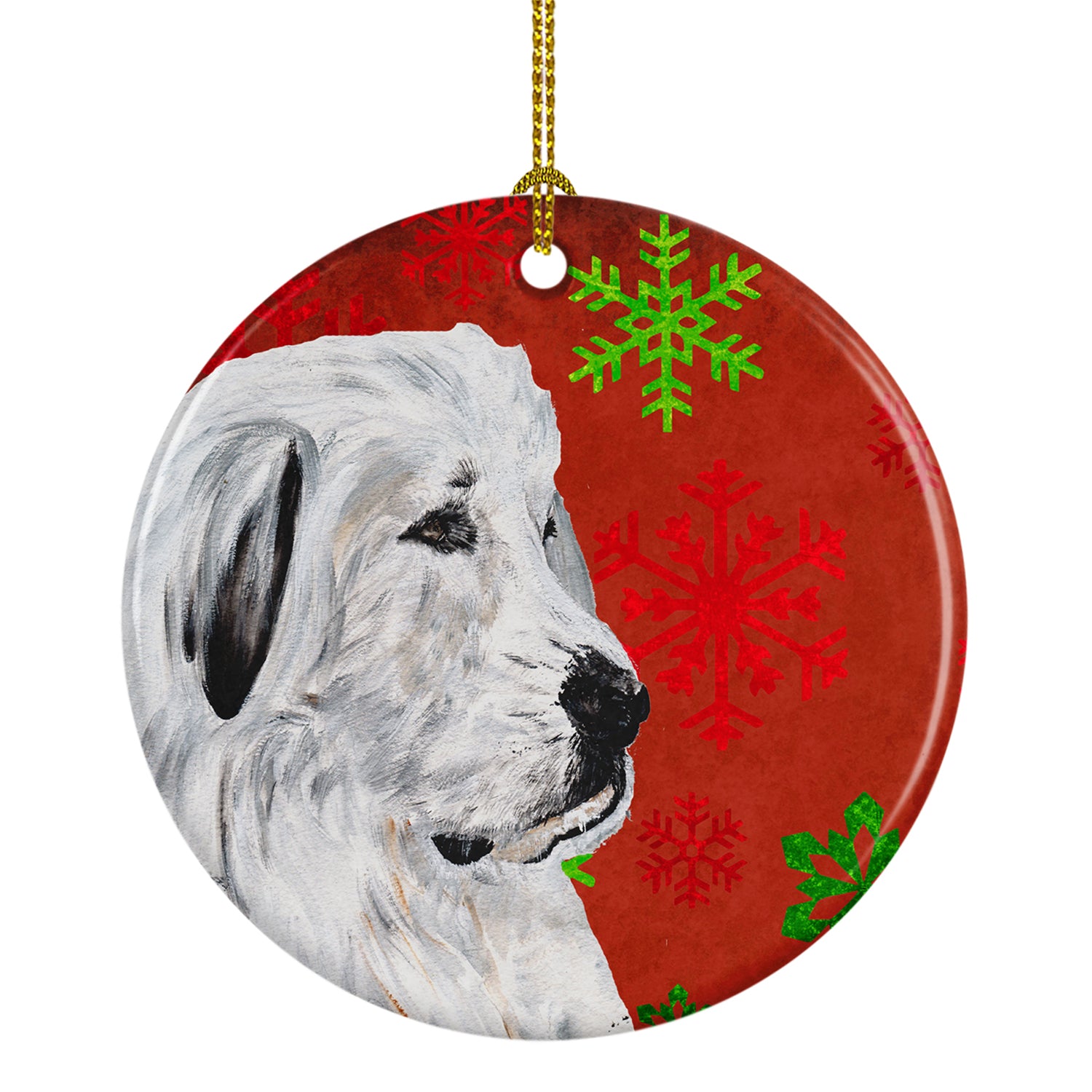 Great Pyrenees Red Snowflakes Holiday Ceramic Ornament SC9762CO1 - the-store.com