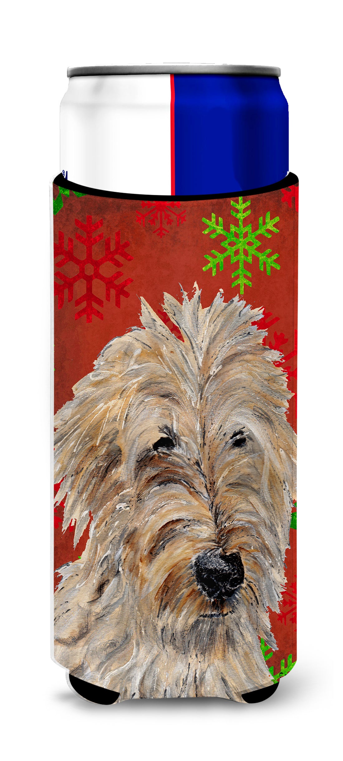 Golden Doodle 2 Red Snowflakes Holiday Ultra Beverage Insulators for slim cans SC9763MUK