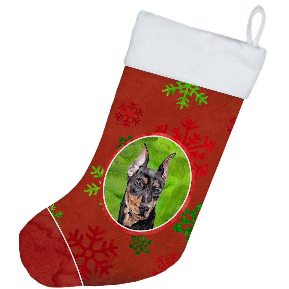 German Pinscher Red Snowflakes Holiday Christmas Stocking SC9764-CS