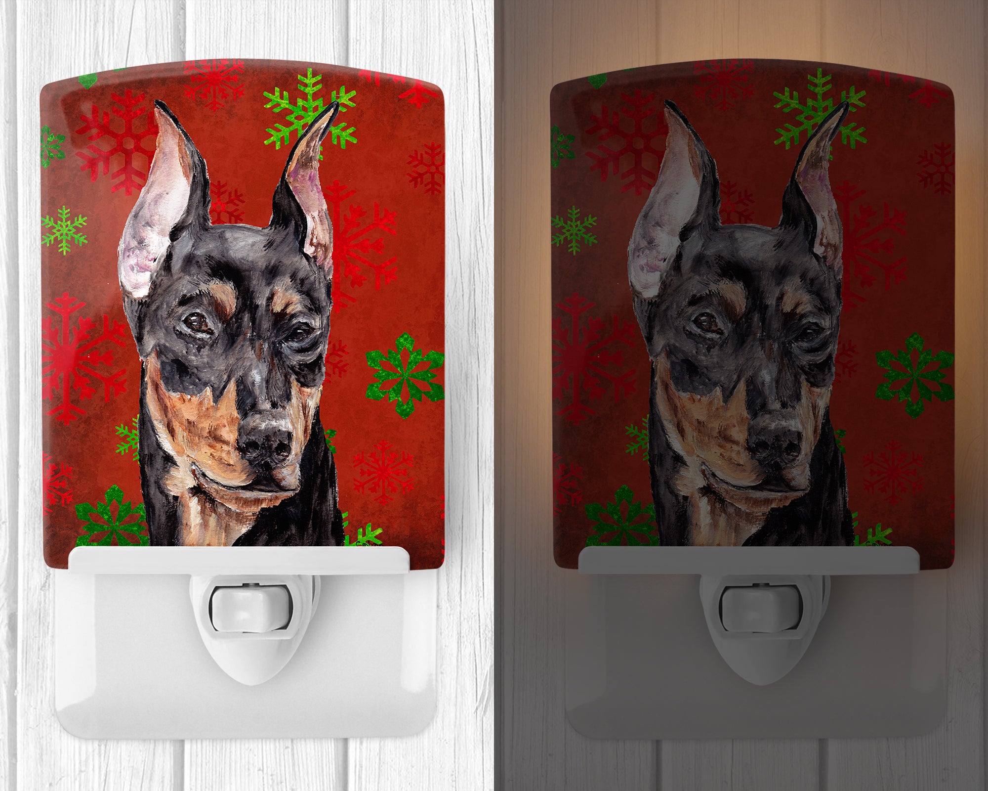 German Pinscher Red Snowflakes Holiday Ceramic Night Light SC9764CNL - the-store.com