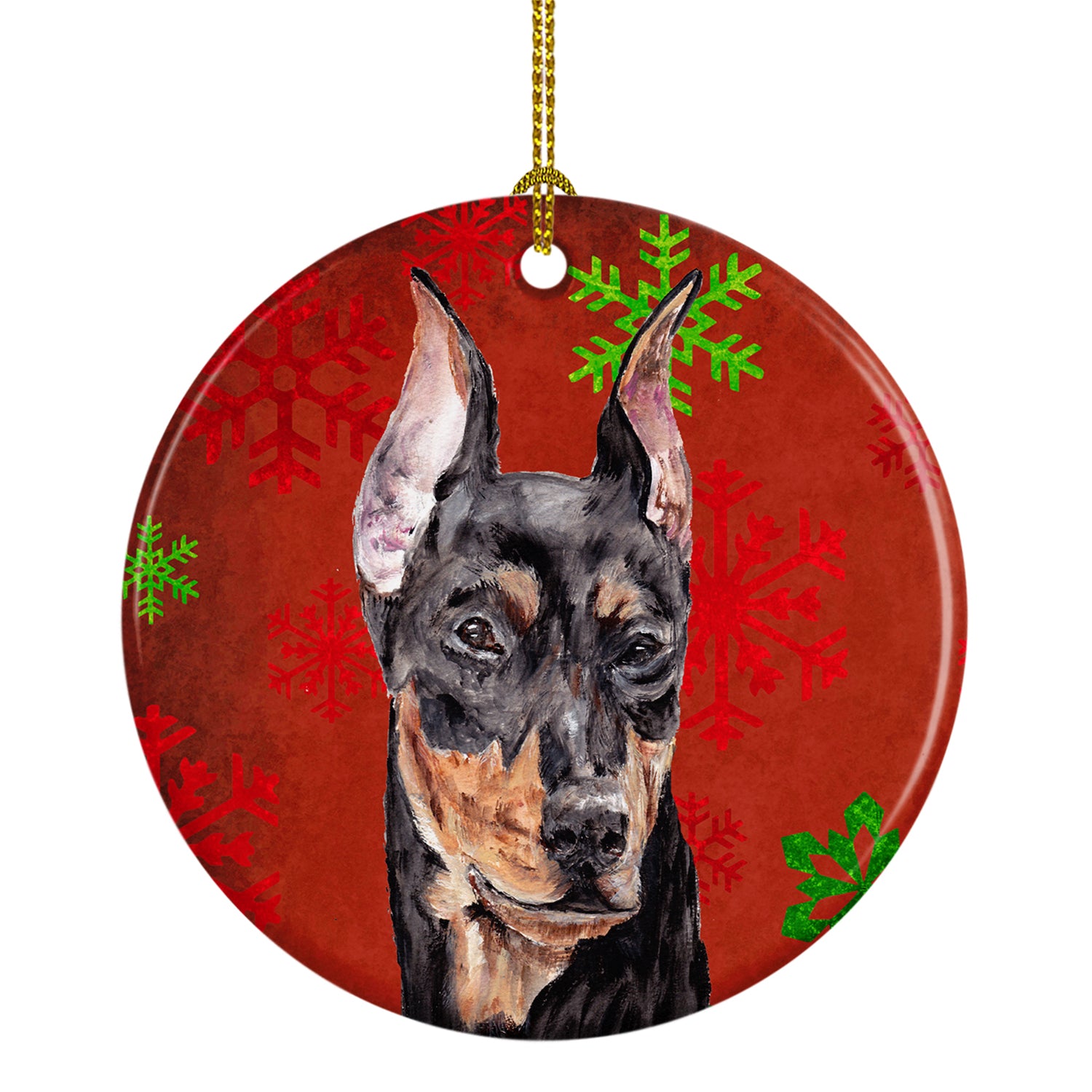 German Pinscher Red Snowflakes Holiday Ceramic Ornament SC9764CO1 - the-store.com