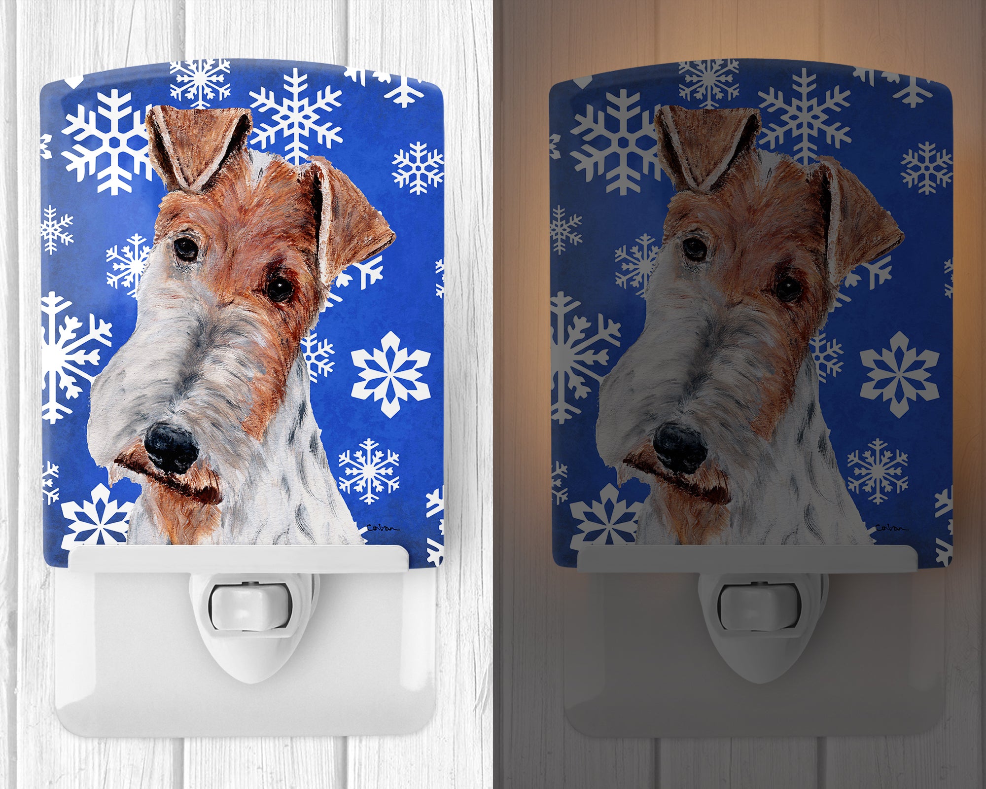 Wire Fox Terrier Winter Snowflakes Ceramic Night Light SC9772CNL - the-store.com