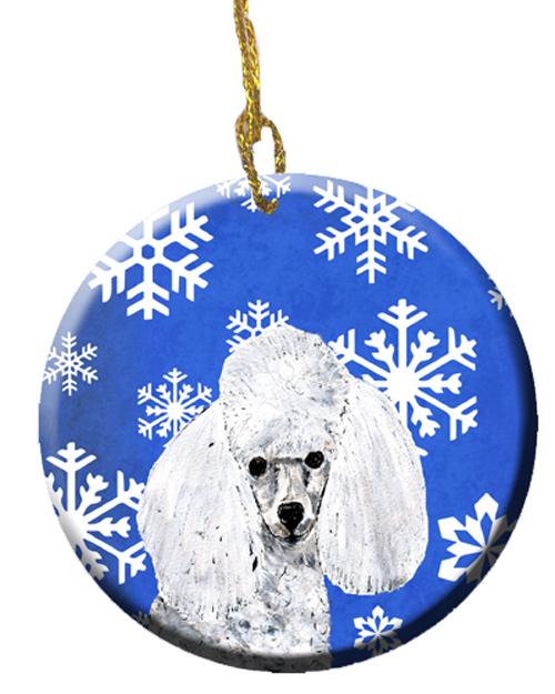 White Toy Poodle Winter Snowflakes Ceramic Ornament SC9773CO1 by Caroline's Treasures