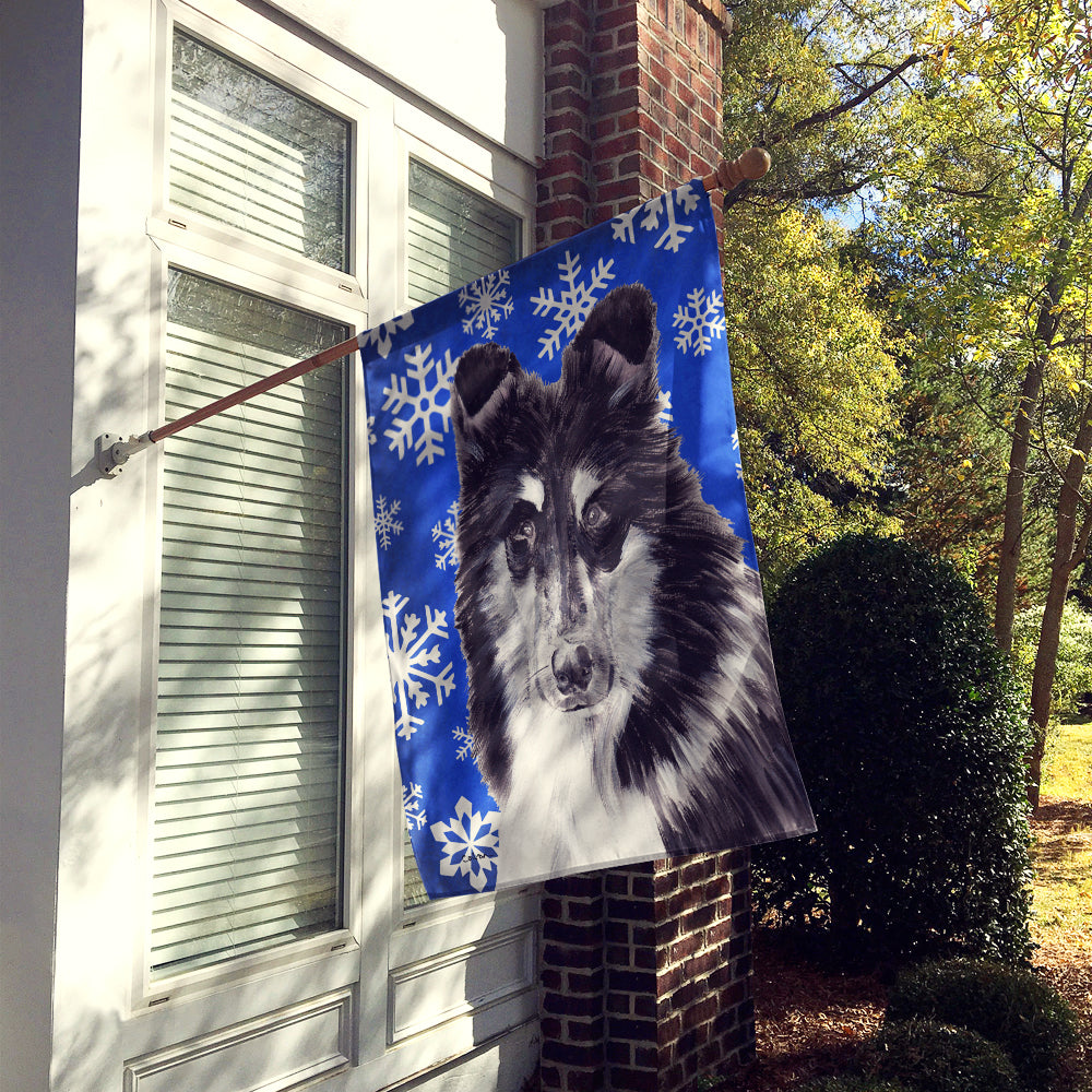 Black and White Collie Winter Snowflakes Flag Canvas House Size SC9774CHF