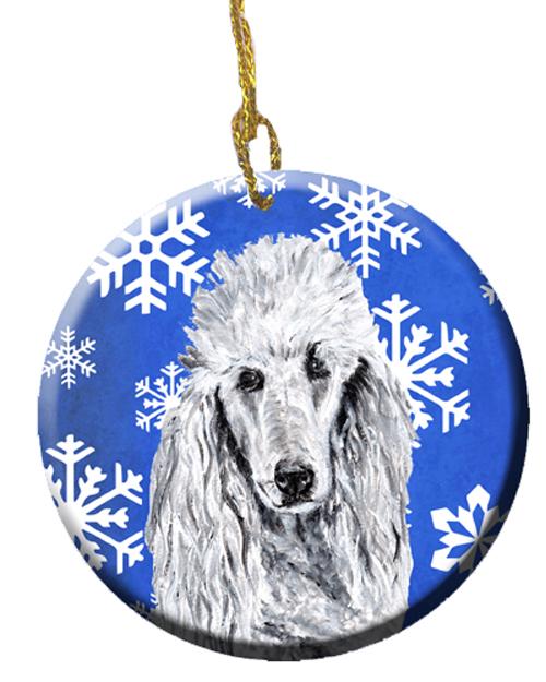 White Standard Poodle Winter Snowflakes Ceramic Ornament SC9775CO1 by Caroline's Treasures