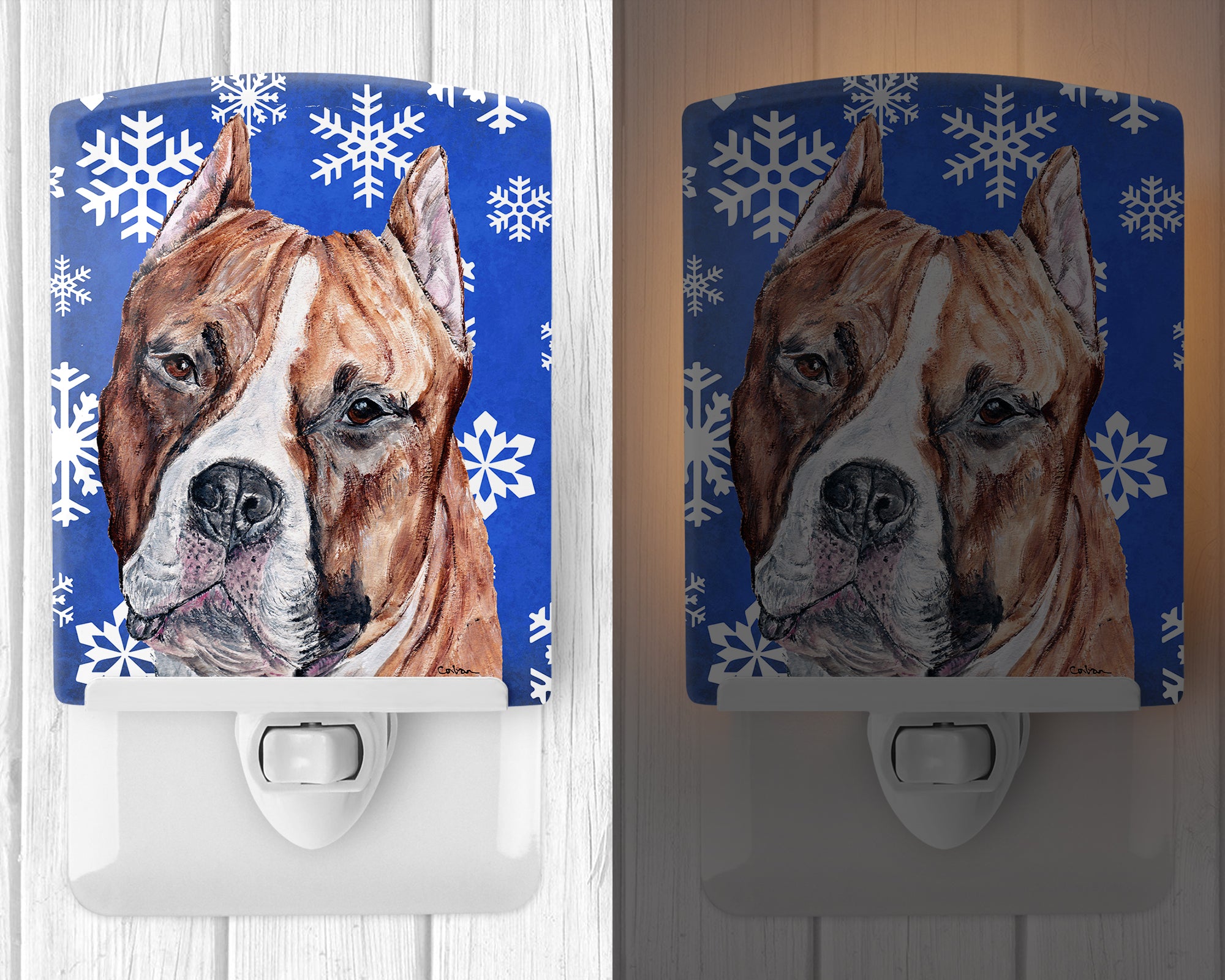 Staffordshire Bull Terrier Staffie Winter Snowflakes Ceramic Night Light SC9776CNL - the-store.com