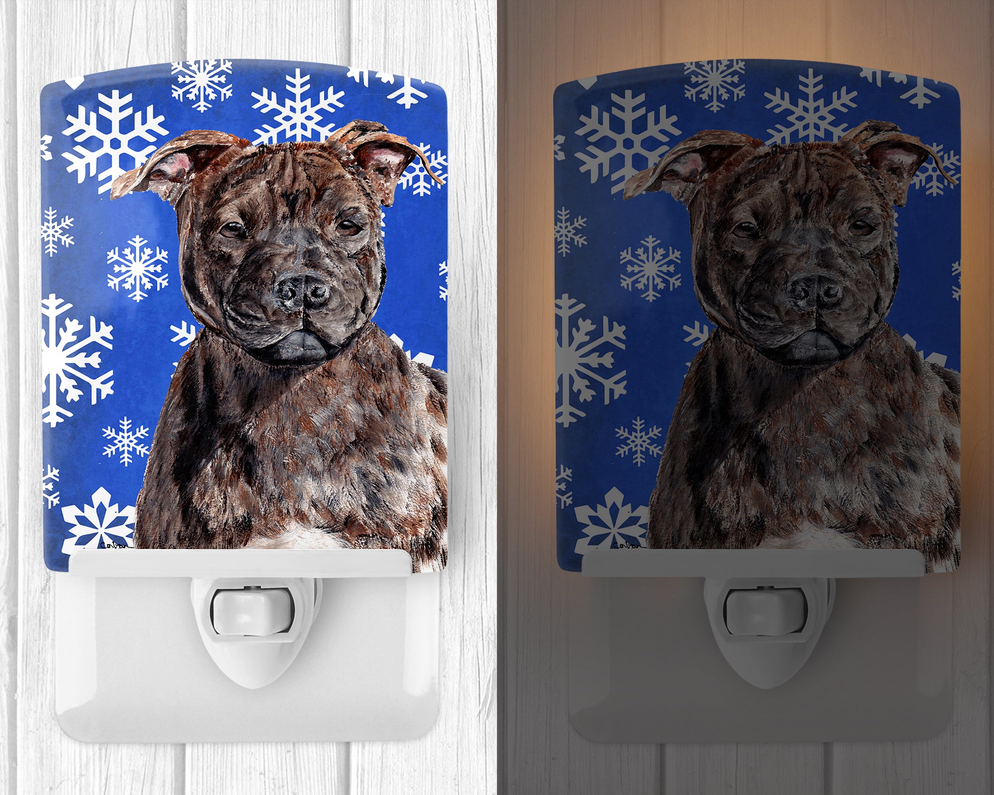 Staffordshire Bull Terrier Staffie Winter Snowflakes Ceramic Night Light SC9777CNL - the-store.com