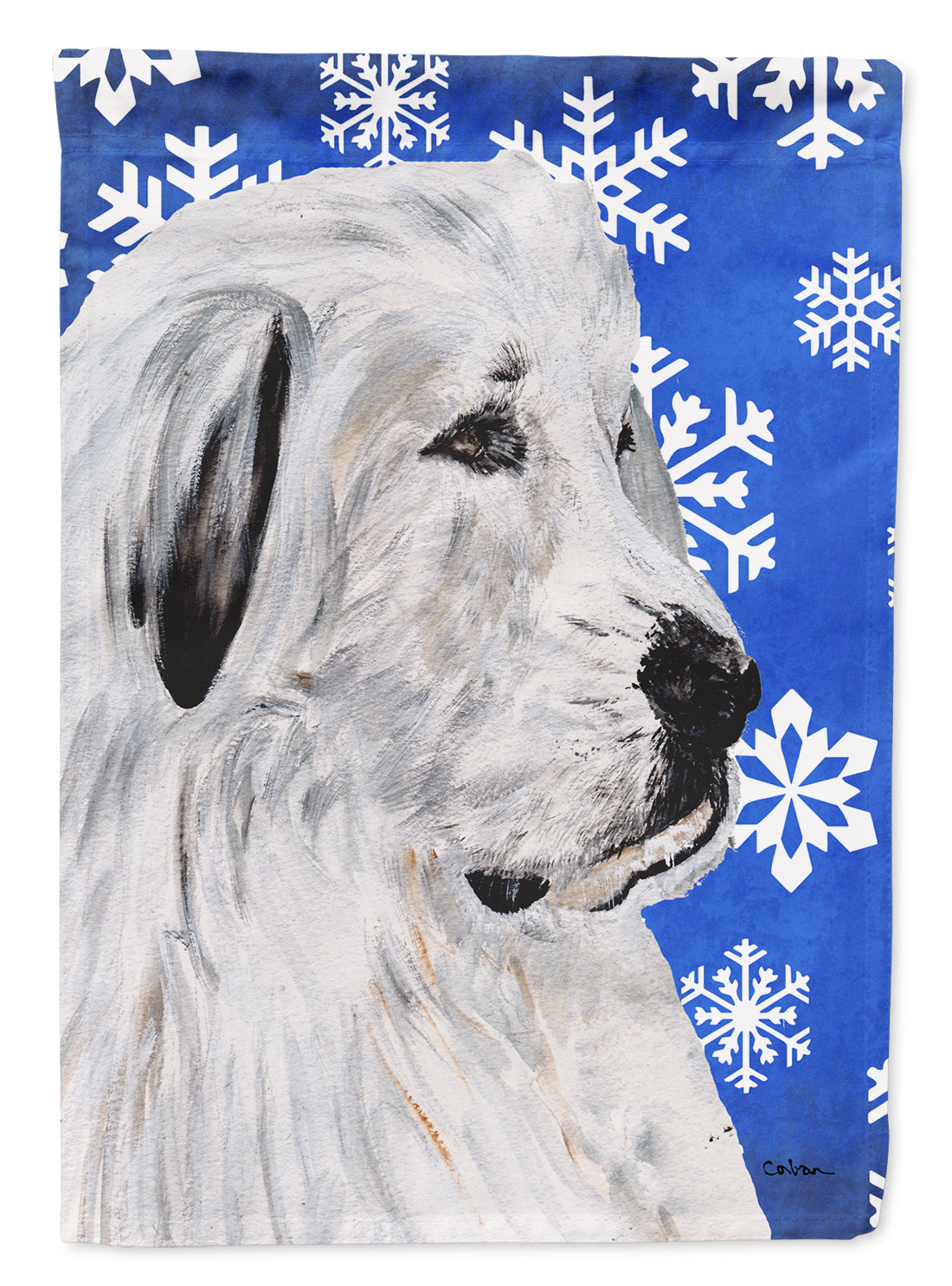 Great Pyrenees Winter Snowflakes Flag Canvas House Size SC9786CHF