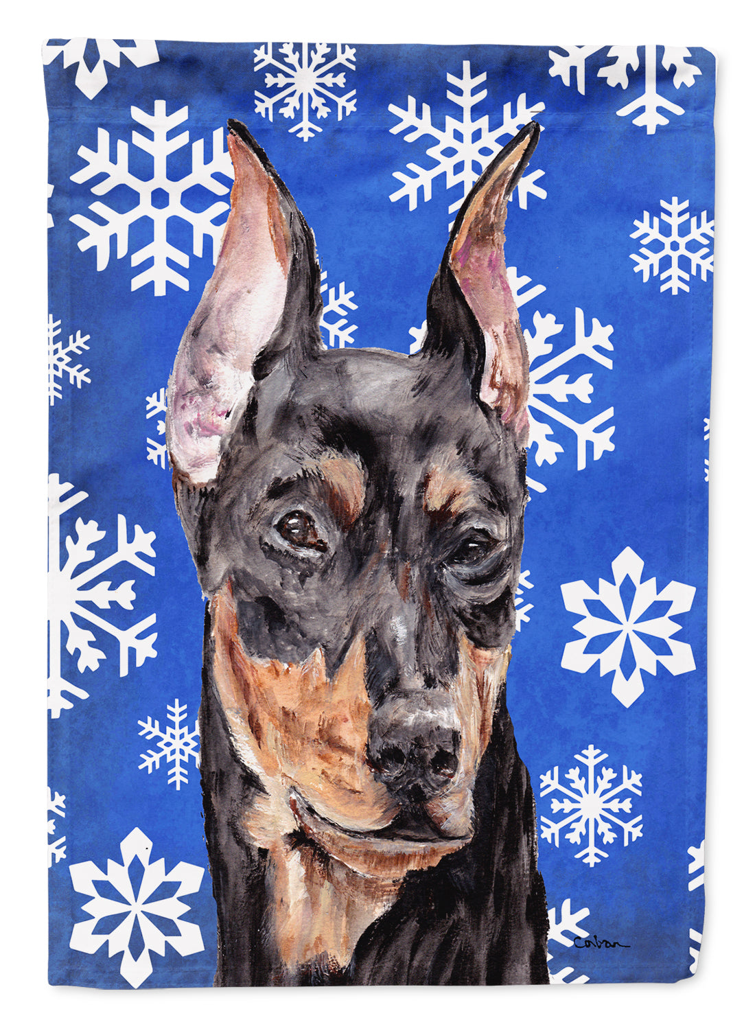 German Pinscher Winter Snowflakes Flag Canvas House Size SC9788CHF