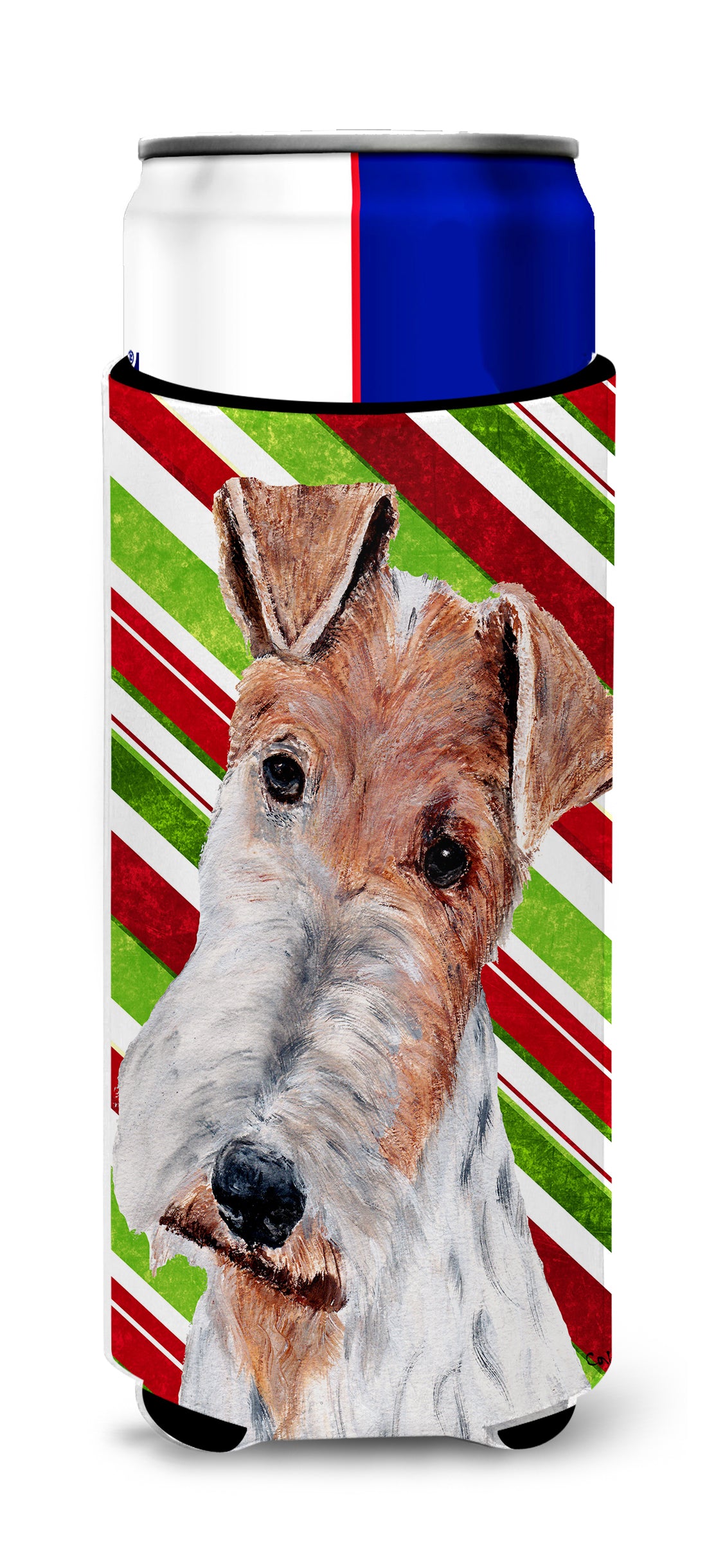 Wire Fox Terrier Candy Cane Christmas Ultra Beverage Insulators for slim cans SC9796MUK