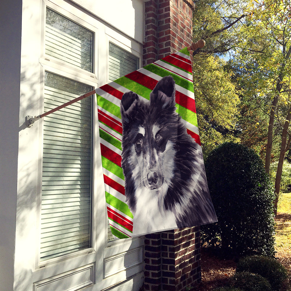 Black and White Collie Candy Cane Christmas Flag Canvas House Size SC9798CHF